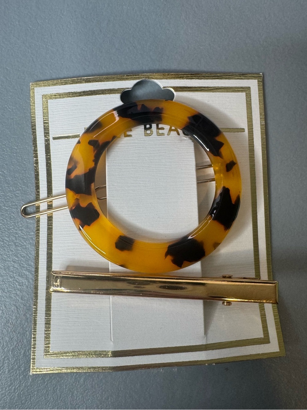 Rare Beauty Tortoise shell Circular Hair Clip Set gold accent classic 2pc set - Picture 1 of 1
